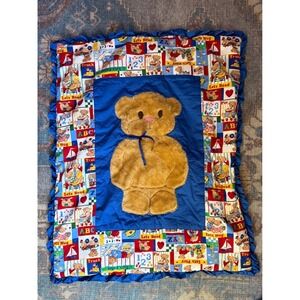 Handmade Teddy Bear Blanket Primary Colors Vintage 80s 90s Nostalgic